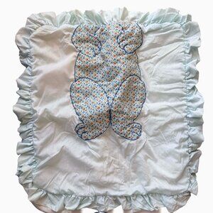 Vintage 80s Calico Floral Teddy Bear Baby Quilted Pillow Nursery Decor Cottage